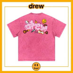 Drew字母云朵笑脸小众潮牌贾斯汀比伯宽松纯棉情侣装水洗短袖T恤