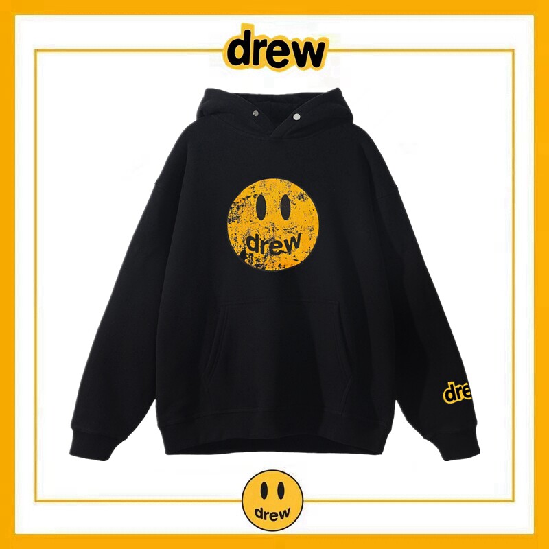 Drew做旧笑脸无绳连帽卫衣图片