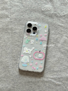 趣味ins风可爱彩色星星猫咪恐龙小熊适用于iPhone17ProMax手机壳新款 苹果14pro大孔全包16透明磨砂硅胶软壳