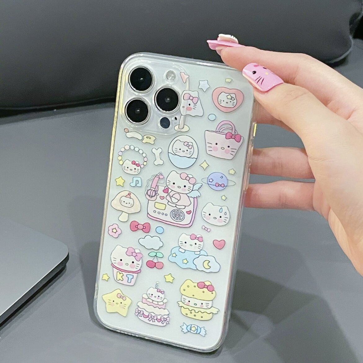 电话购物kitty适用iPhone15ProMax手机壳苹果14电镀银13轻薄全包边11/xr卡通可爱凯蒂猫透明硅胶精孔软壳