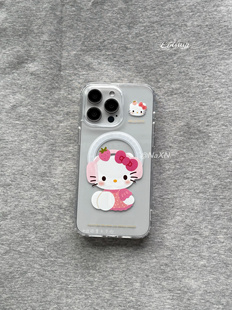 ins风草莓耳机凯蒂猫适用于iphone17ProMax磁吸手机壳新款苹果15pro可爱kitty大孔全包保护套17透明硅胶软壳