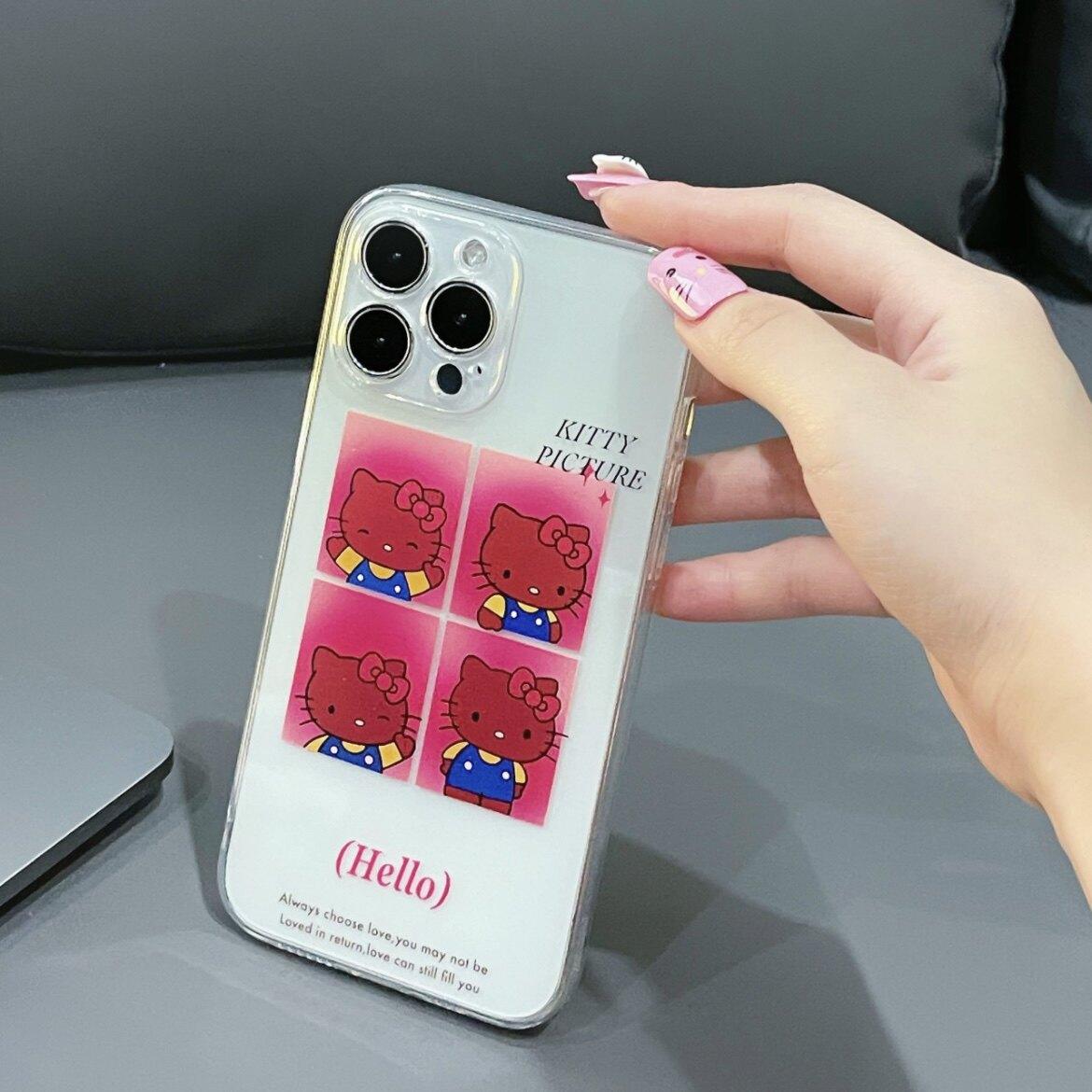 四宫格大头贴kitty适用iPhone15ProMax手机壳苹果14电镀银13轻薄全包边11/xr卡通可爱凯蒂猫透明硅胶精孔软壳