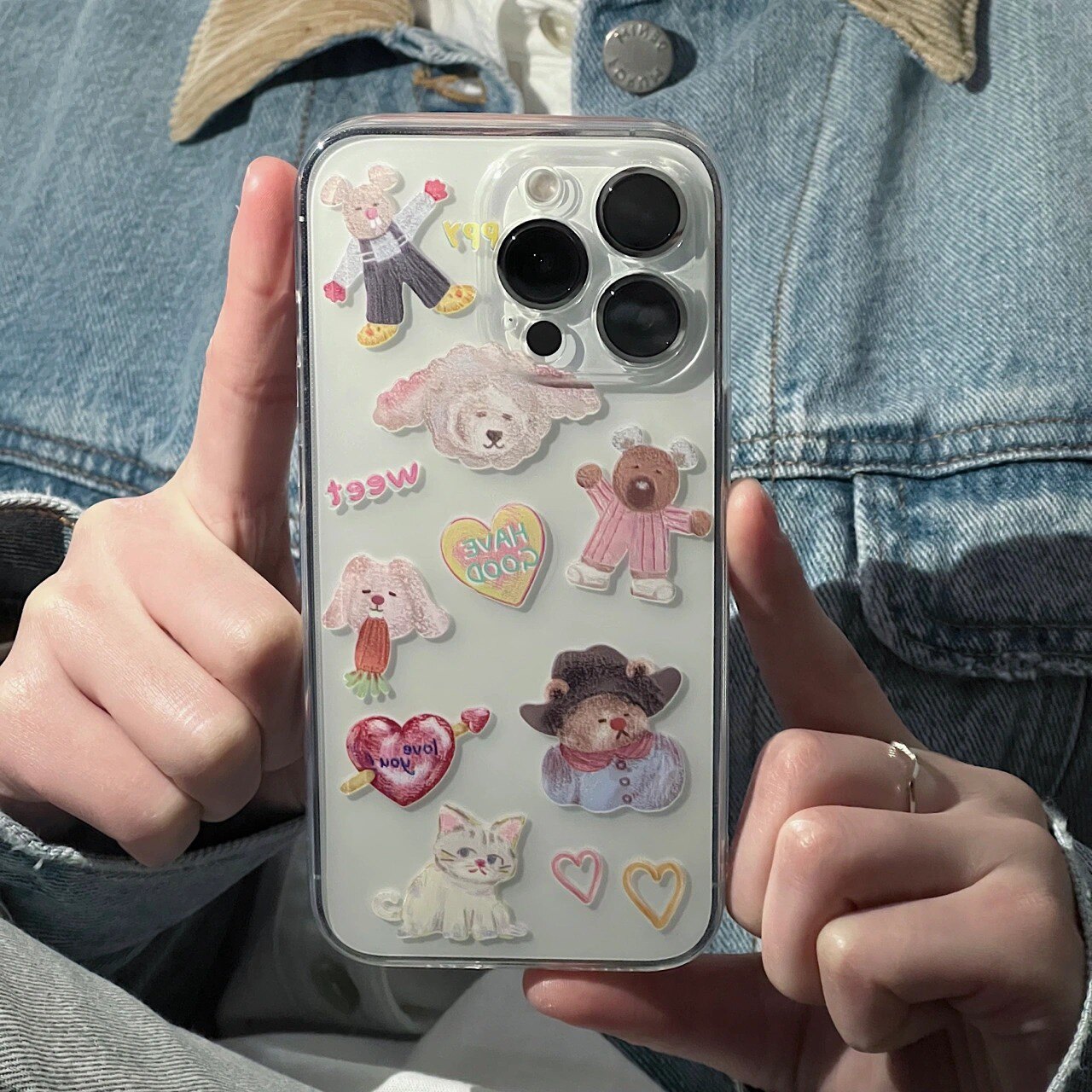 ins油画风小熊适用iPhone15promax手机壳苹果14透明全包11/xr保护套卡通可爱硅胶软壳