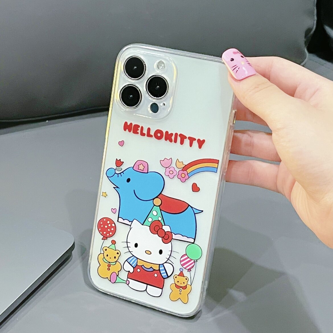 kitty和大象适用iPhone15ProMax手机壳苹果14电镀银13轻薄全包边11/xr卡通可爱凯蒂猫透明硅胶精孔软壳