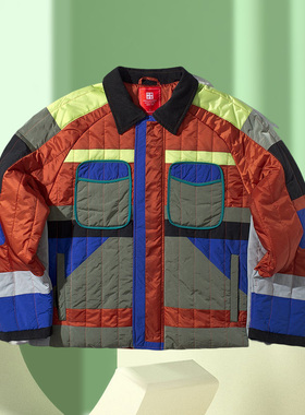 中国李宁20冬新款时装周时尚反伍男子翻领休闲短棉服AJMP041