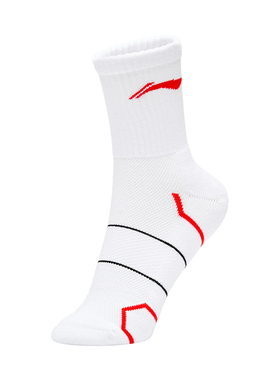 李宁正品羽毛球系列男女同款比赛训练中筒运动袜一双装AWSU075-2