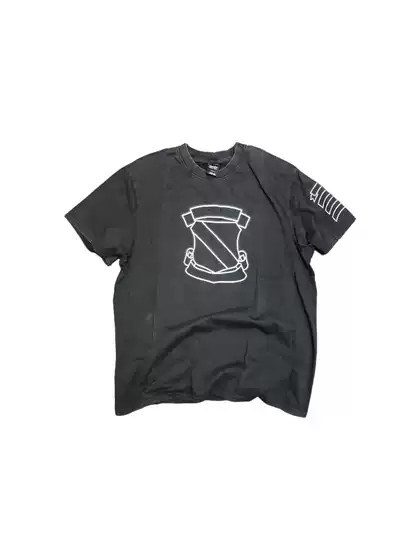 Lmyer Number Nine 06Archive Shield Classic Washed Distressed Ripped Short-Sleeve Black and White T-Shirt