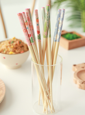 23新款小清新风格筷子家用竹筷防滑高档餐具可爱创意礼品5-10双装