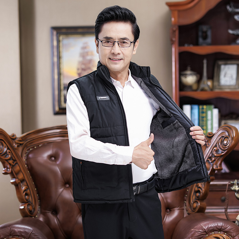 堡狮洛冬季中老年人男女羽绒棉皮马甲加厚坎肩男士保暖爸爸棉背心