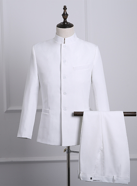 黑色立领中式司仪男主持人大合唱礼服中山装男民族服装演出服青年