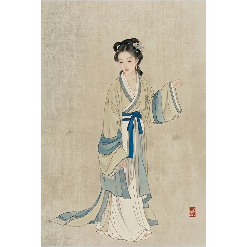 古风国画风格美少女海报客厅卧室书房走廊过道装饰自粘贴画纸中式