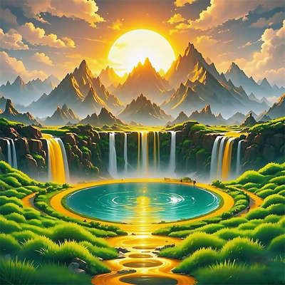 超美日出瀑布山水风景装饰贴画客厅卧室沙发背景室内墙面自粘海报