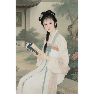 古代大家闺秀海报客厅卧室书房古风美女仕女贴画墙贴防水自粘遮瑕