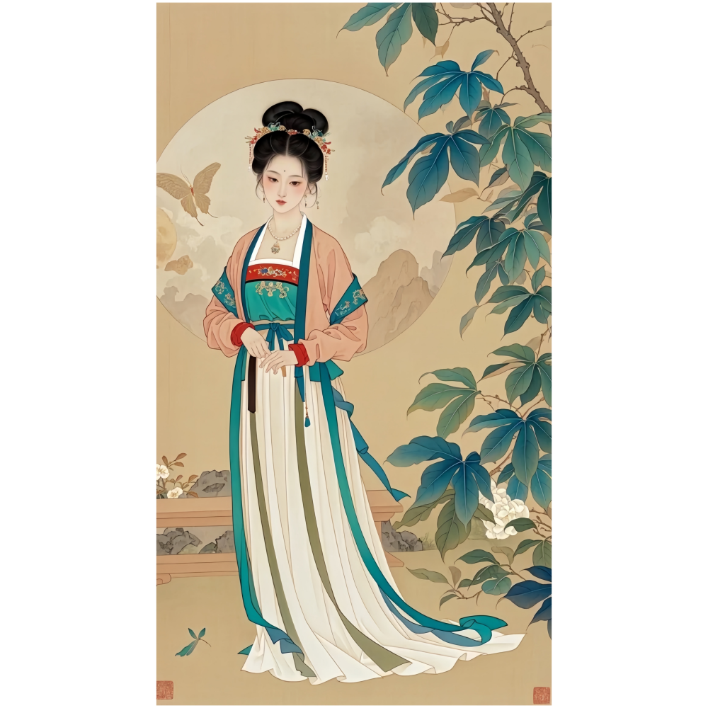 国潮宋代仕女图贴画客厅卧室书房茶室走廊过道装饰自粘贴纸中式