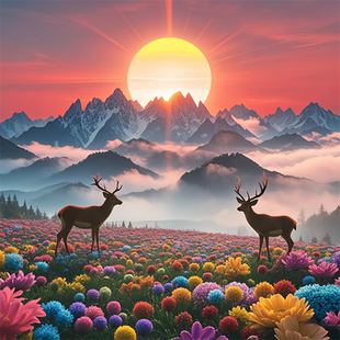 一鹿生花前途光明风景贴纸装饰卧室客厅玄关室内墙面门窗自粘防水