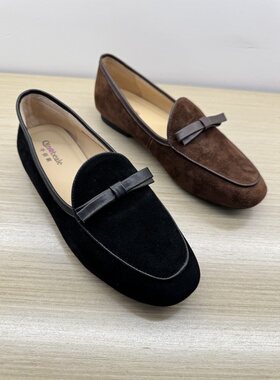 千佰莉断码处理羊绒面平底单鞋方头乐福鞋女软底黑色低跟时尚女鞋