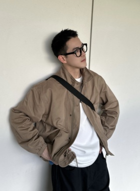 王几又 春秋季纯色立领风衣外套男美式休闲宽松高级感夹克上衣