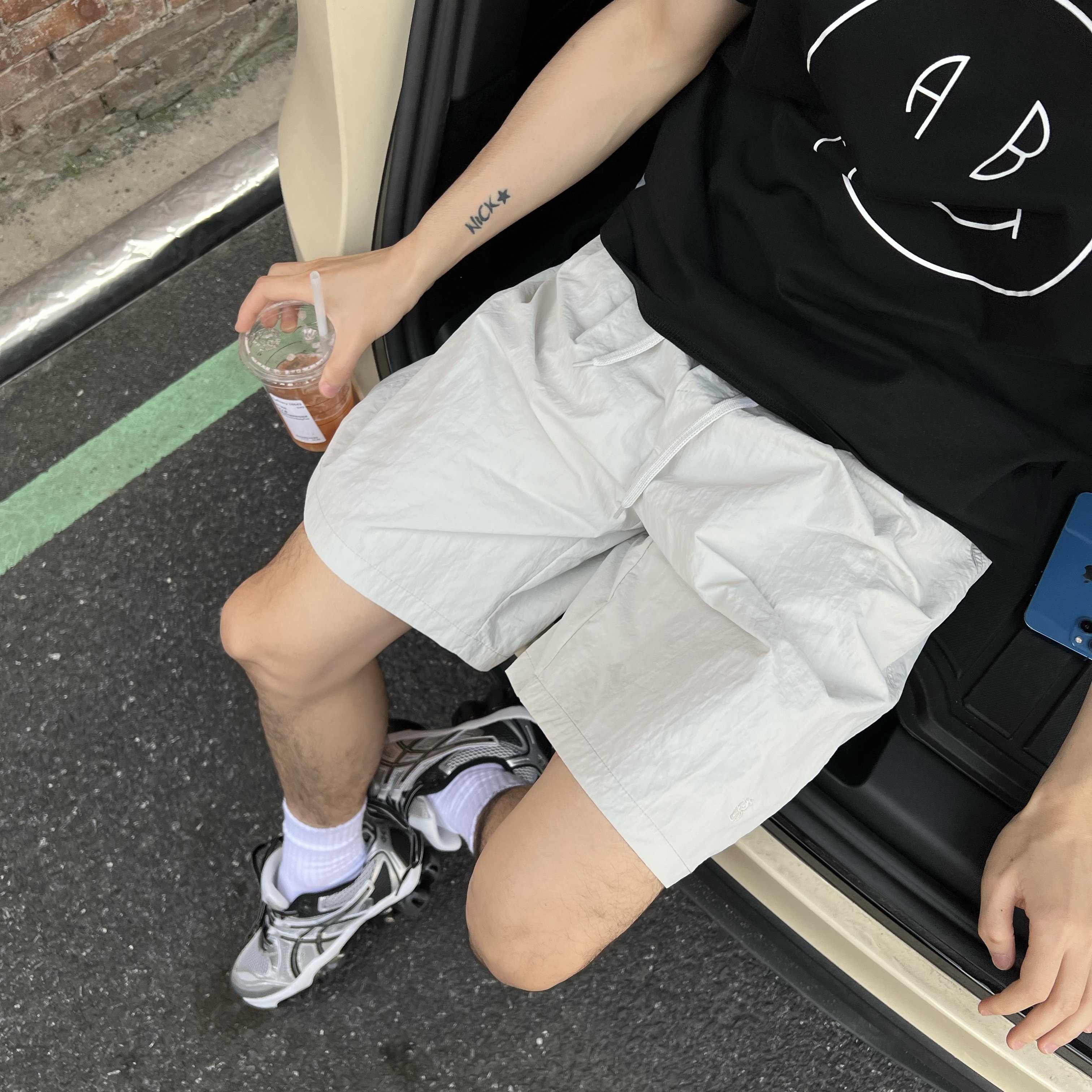 王几又 夏季新款日系工装速干短裤男米色休闲宽松阔腿简约五分裤