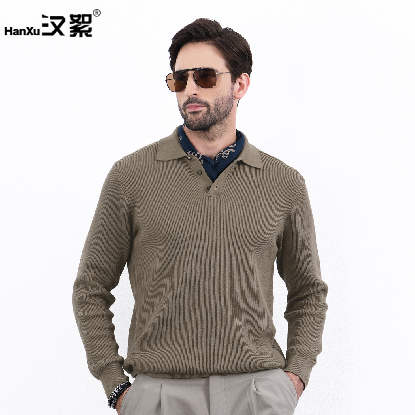 老钱风商务休闲纯棉针织毛衣男