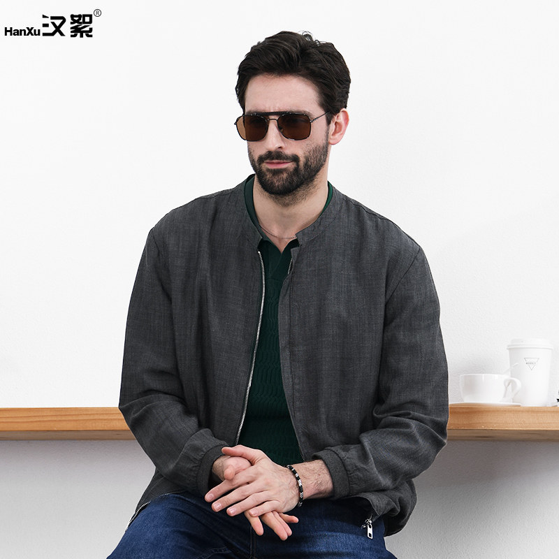 立领亚麻天丝宽松休闲夹克外套