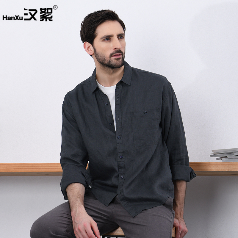 砂洗纯亚麻文艺休闲长袖衬衫