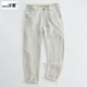 亚麻男士 春夏季 透气纯色九分裤 汉絮薄款 青年麻料直筒裤