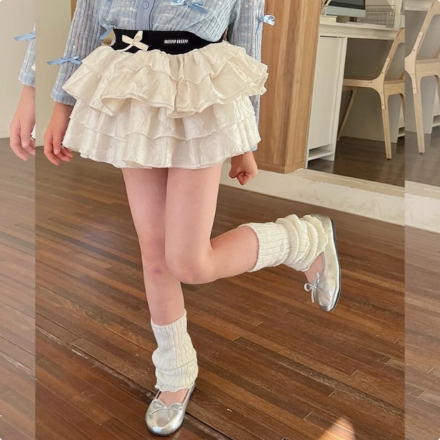 童装女童时髦半身裙儿童女孩名媛风花边蛋糕裙miu风蓬蓬裙短裙裤9