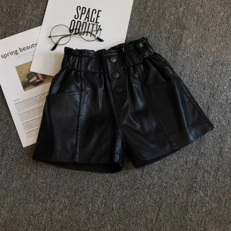 女童皮短裤外穿2025秋冬新款韩版女孩时尚洋气PU皮短裤儿童靴裤潮