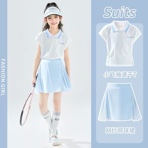 儿童网球服夏季速干衣短袖2026新款女童运动套装羽毛球训练服透气