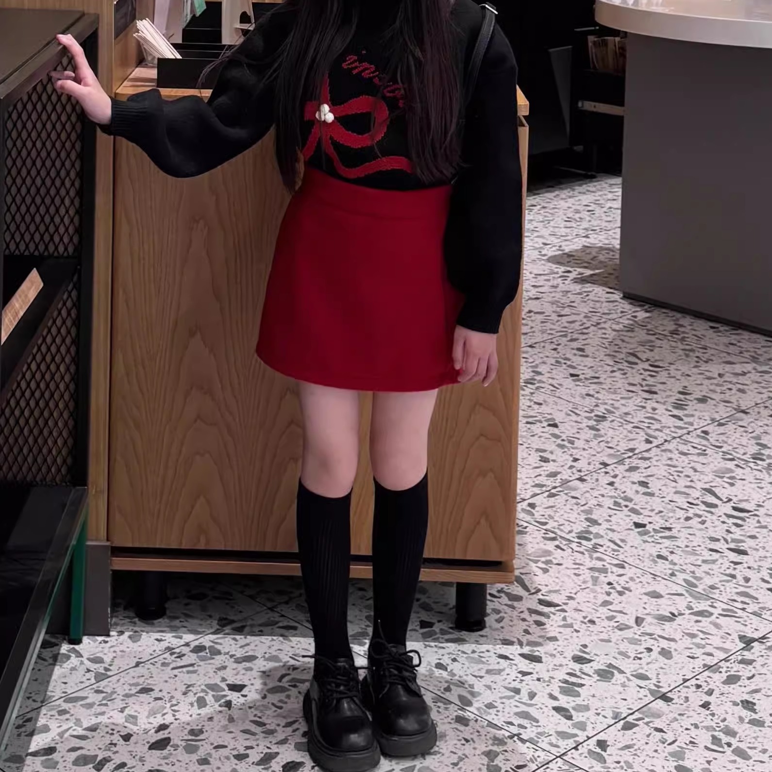 女童毛呢半身裙秋冬儿童新年红色加绒加厚短裙女孩仿羊绒a字裙子8