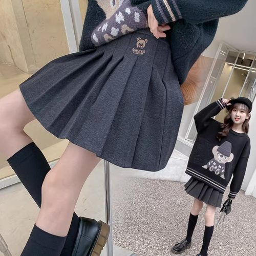 学生秋冬款A字百褶裙半身裙2025韩版大童高腰短裙女孩学院风裙子8