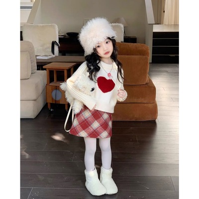 圣诞节儿童巨好看的红色半身裙裤冬季2025新款女童格纹包裙A字裙5