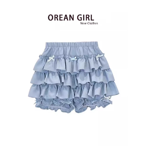 小女孩甜美韩版蛋糕裙短裙裤春夏设计感蝴蝶结防走光女童蓬蓬短裙