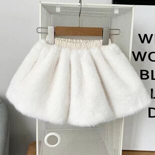 秋冬季新款女童冬裙洋气羊羔绒短裙女孩裙子蓬蓬裙儿童毛绒半身裙