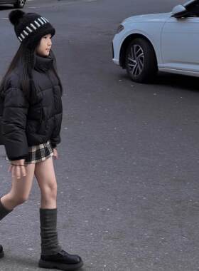 女童裙毛呢黑白格子半身裙秋冬复古风直筒韩版A字裙百搭短裙裤7