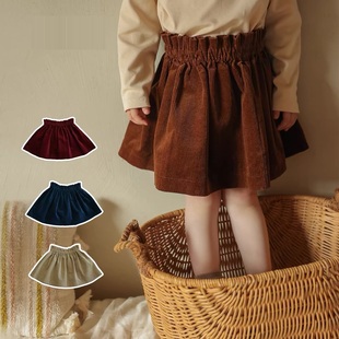 幼儿园宝宝法式复古灯芯绒半裙裤女童秋冬季加绒百搭半身裙裙子潮