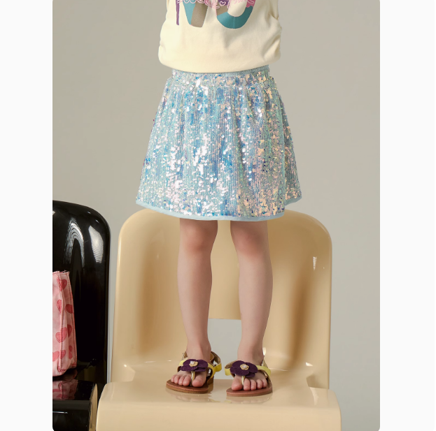 2025新款女童半身裙春夏洋气时尚甜美百搭时髦女宝亮片半裙短裙裤