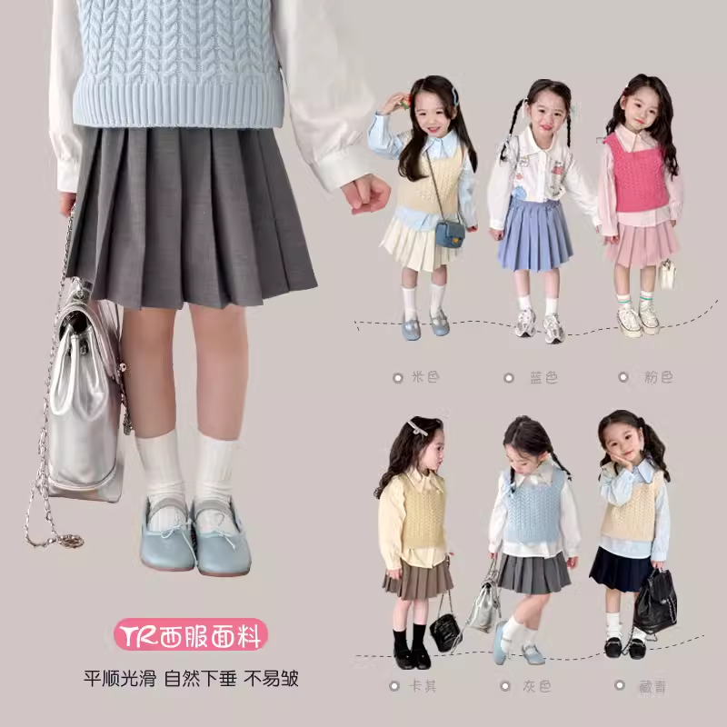 女童半身裙子春夏宝宝2026西装百褶裙儿童短裙jk学院风中童短裙裤