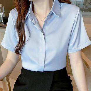 夏季学院风方领蓝衬衫短袖内搭女宽松长袖百搭学生jk制服上衣衬衣