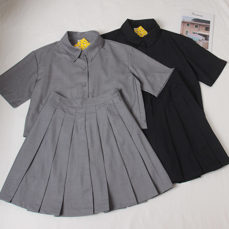 【大脸猫】日系学院JK制服少女宽松西装套装夏 短袖衬衫+百褶短裙