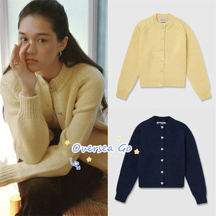 现货韩国urbanic30 22新款温柔风圆领爱心钮扣毛衣针织开衫外套女