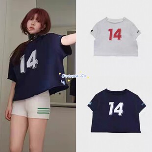 现货 韩国freckle 2025夏季新款 数字14印花休闲短袖T恤上衣女