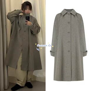 现货 amomento 2025秋冬新款复古立领宽松廓形羊毛毛呢大衣外套女