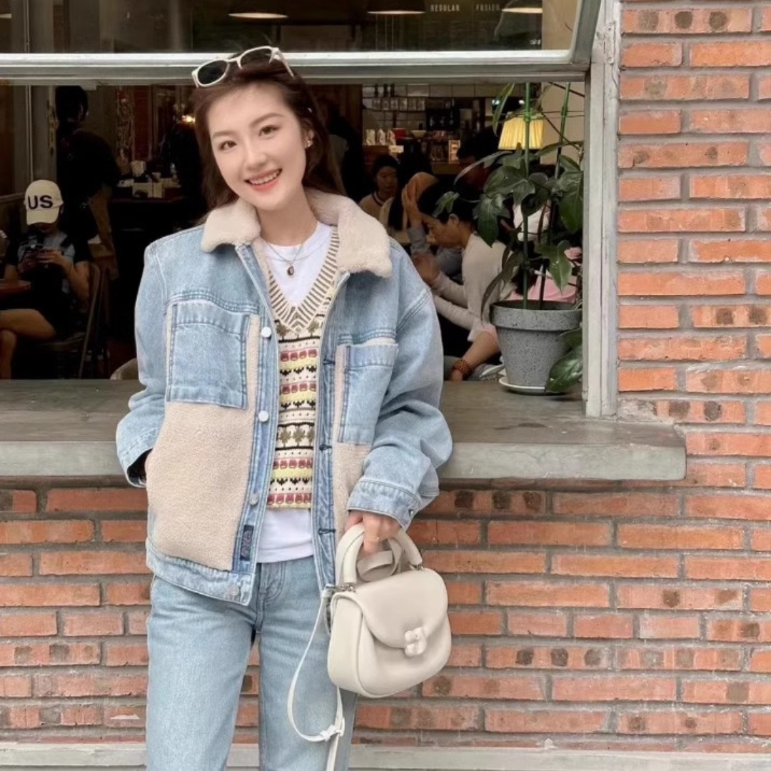 现货正品 Scotch&Soda 24冬季新款 拼接羊羔毛毛领牛仔夹克外套女