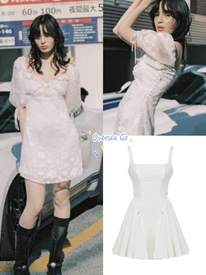 性感修身连衣裙雪纺方领泡泡袖