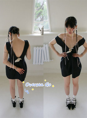 无袖连衣裙黑色深V露背无袖