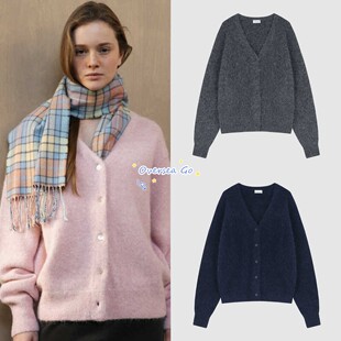 现货 lerobe 2025新款 纯色慵懒风单排扣长袖针织开衫毛衣外套女