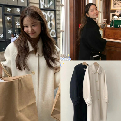 翻领羊毛大衣外套单排扣