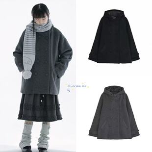 在途 hugyourskin 20255秋冬新款 韩系简约中长款连帽大衣外套女