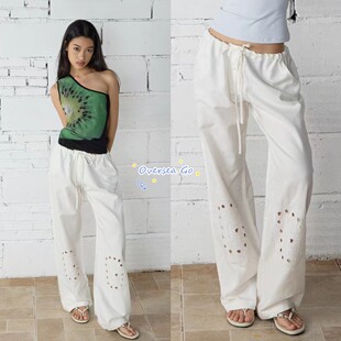 现货 Gimaguas 抽绳系带中低腰星星镂空刺绣直筒休闲裤长裤女